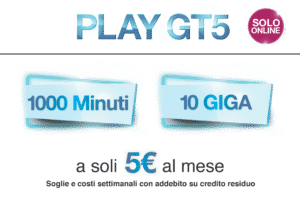 Offerta 3 Italia PLAY GT5 1000 minuti 10 Giga a 5 euro