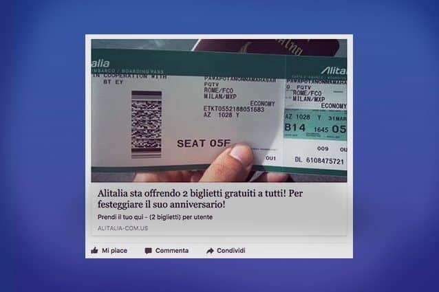 Biglietti gratis Alitalia nuova truffa su Facebook