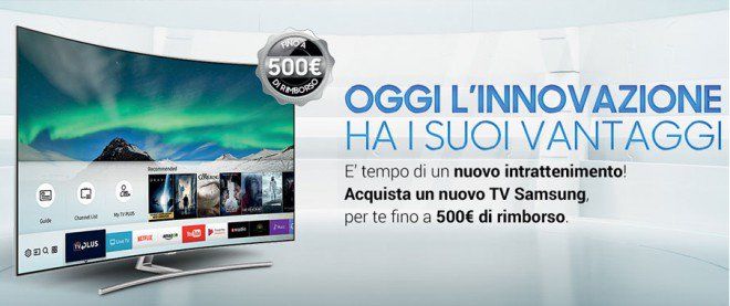 Samsung rimborsa fino a 500 Euro per acquisto TV