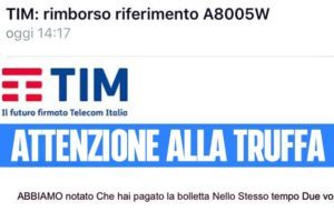 Tim attenzione alla falsa mail di rimborso è una truffa