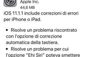 Apple iOS 11.1.1 rilasciato risolto problema con la tastiera