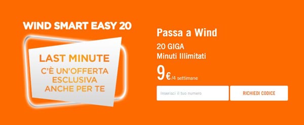 Wind Smart 9 Easy 20 minuti illimitati 20GB a 9€