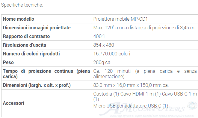 Sony MP-CD1 proiettore portabile e battery bank