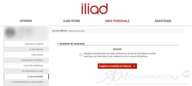 Iliad e possibile anche effettuare il recesso del contratto
