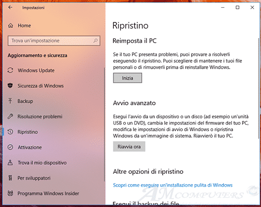 ripristino Windows 10