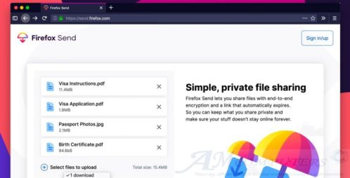 Firefox Send trasferire file fino a 2 GB