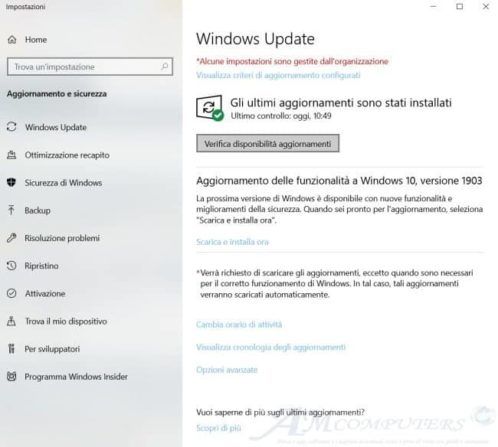 Windows 10: modificata la Verifica disponibilità aggiornamenti