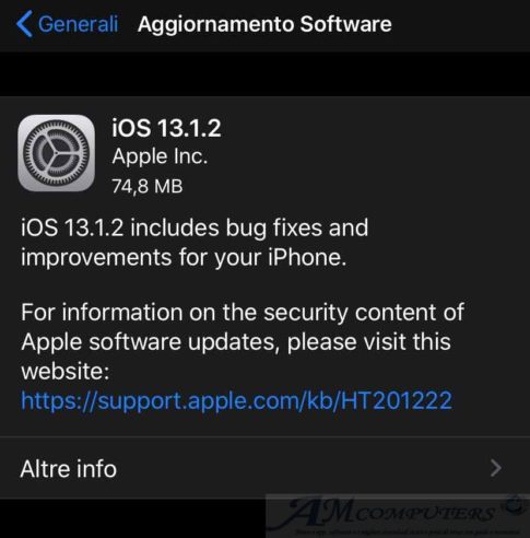 Apple iOS 13.1.2 nuovo Update per i dispositivi