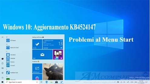 Windows 10: Aggiornamento KB4524147 problemi al menu start