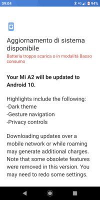 Xiaomi Mi A2 Ufficiale distribuzione Android 10