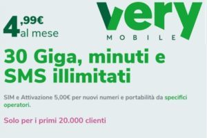 Very Mobile: 30 Giga minuti e SMS illimitati a 4,99 euro