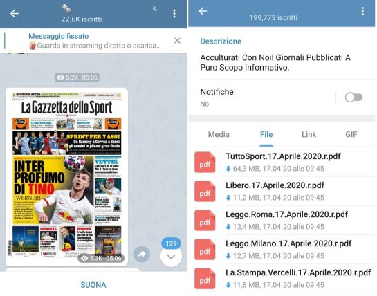 Telegram: Bloccati 114 canali Pirata sui Giornali Online