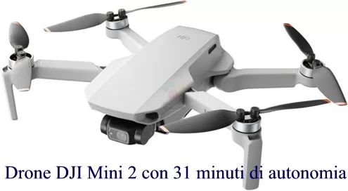 Drone DJI Mini 2 con 31 minuti di autonomia con riprese in 4K