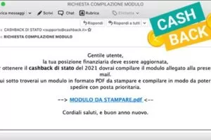 Falsa email con il modulo per il Cashback contiene un malware