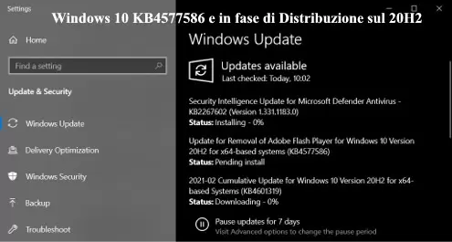 Windows 10 KB4577586 e in fase di Distribuzione sul 20H2