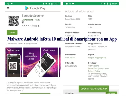 Malware Android infetta 10 milioni di Smartphone con un App