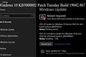 Windows 10 KB5000802 Patch Tuesday Build 19042.867