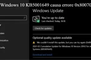 Windows 10 KB5001649 causa errore 0x80070541