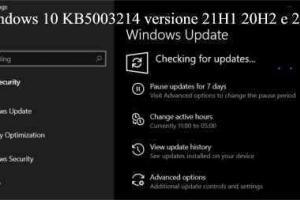 Windows 10 KB5003214 versione 21H1 20H2 e 2004