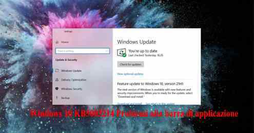 Windows 10 KB5003214 Problemi alla barra di applicazione