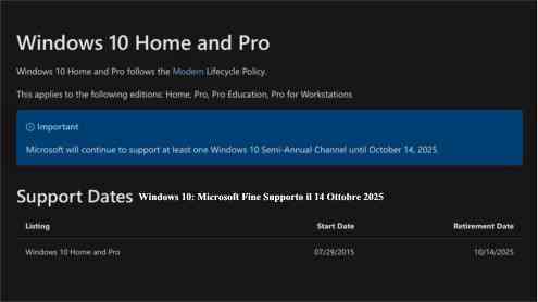 Windows 10: Microsoft Fine Supporto il 14 Ottobre 2025
