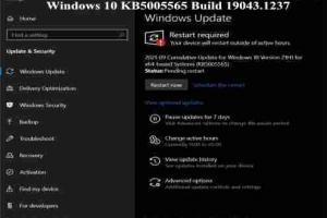 Windows 10 KB5005565 Build 19043.1237 Update Disponibile