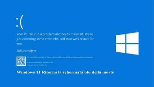 Windows 11 Ritorna la schermata blu della morte