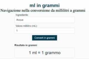 Navigazione nella conversione da millilitri a grammi