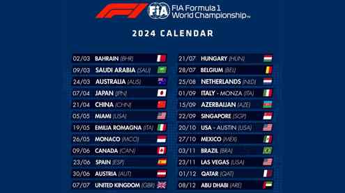 Formula 1 2024 calendario Ufficiale dei Gran Premi